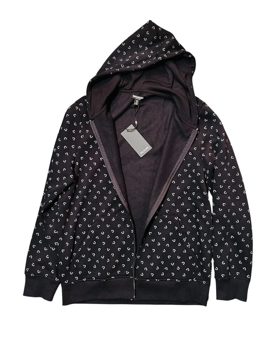True Religion Black Zip-Up Hoodie Silver Logo Print